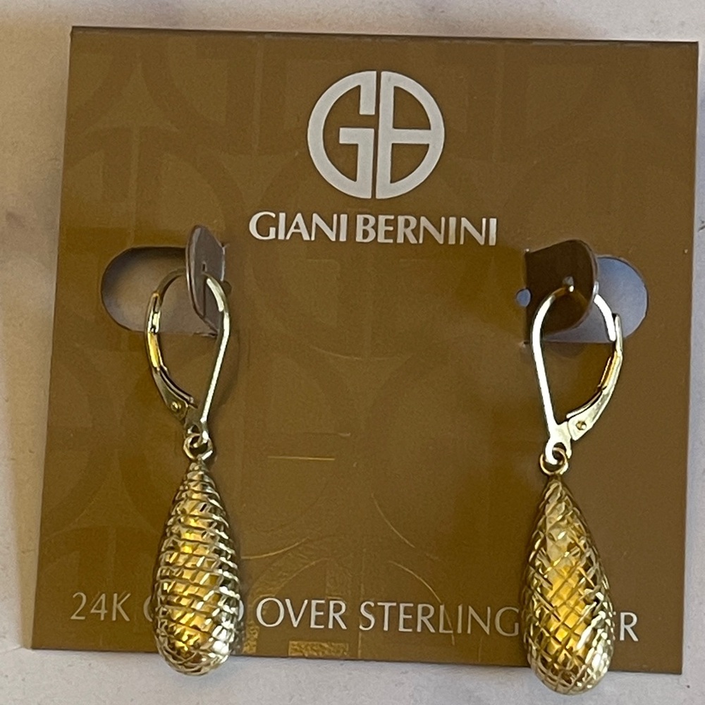 Giani Bernini Gold Plated over Sterling Textured Drop Earrings